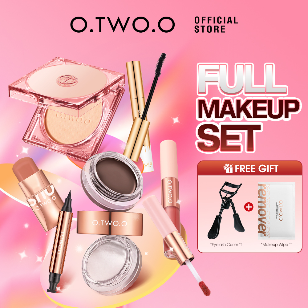 Discount on O.Two.O  shoes - SKU: O.Two.O 8pcs Makeup Set Face Powder Mascara Blush Cream Lip Gloss 2 In 1 Eyebrow Cream Eyelash Curle