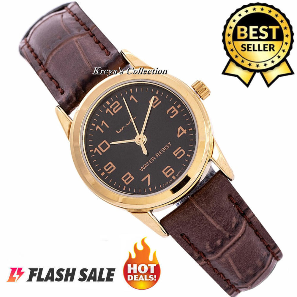 Casio V001 Quartz All Brown Leather Band Watch for Women