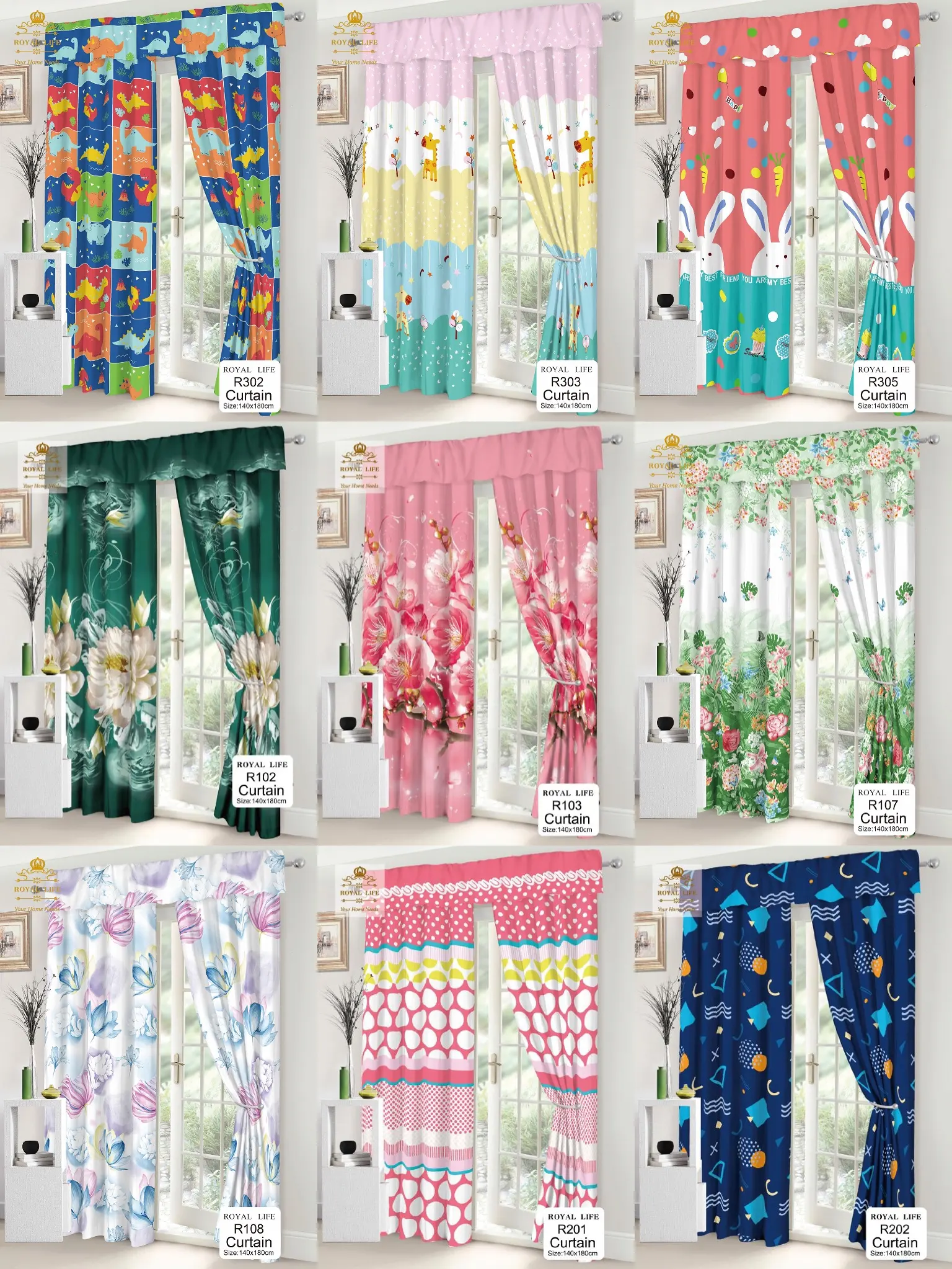 Royal Life Curtain On Sale Affordable And Colorfull Fashion Window Or Door Curtains No Ring Curtains Single Or 1 Panel Curtain Only Size 140cm X180cm Lazada Ph