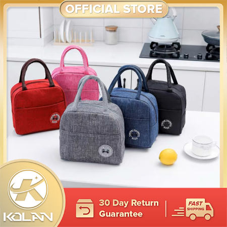 Kolan Lunch Box Bag Canvas Waterproof Thermal Insulation Food Aluminum Film Portable Large