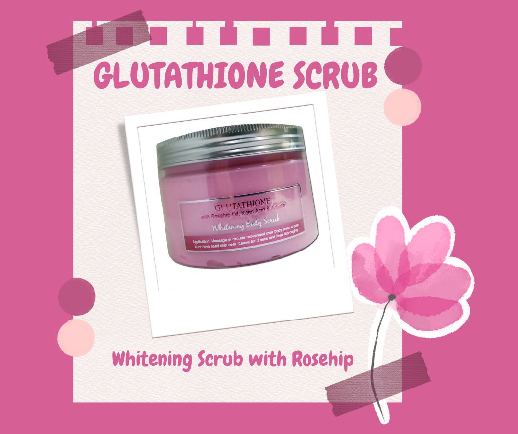 premium whitening scrub with glutathione arbutin rosehip & kojic acid Glutathione Whitening Body Scrub 180g
