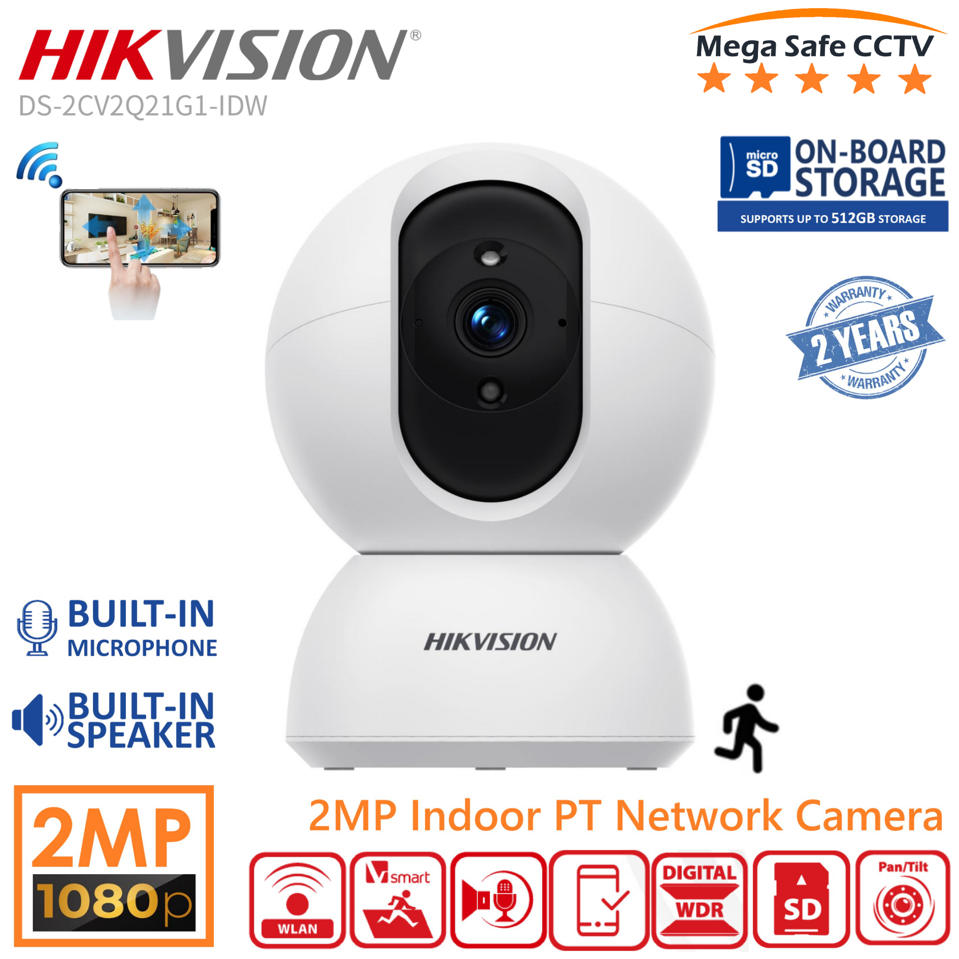 (New Q1) HIKVISION Wifi PT Two Way Audio Camera CCTV Pan/Tilt 360° 1080P  Night Vision Home Security Wireless Camera, Baby Monitor, Connect to