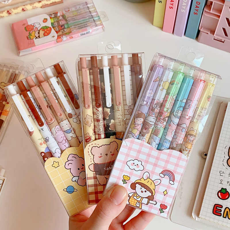 6pcs Japanese Stationery Cute Pens School Korean Stationery Pen Kawaii Pen  0.5mm