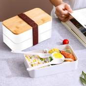 2-Tier Bento Lunch Box with Divider and Cutlery Set