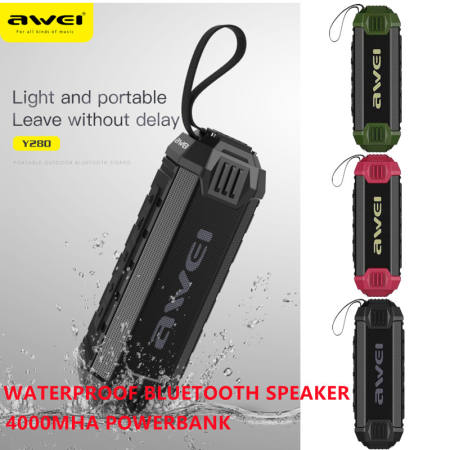 Awei Y280 Bluetooth Speaker + Power Bank: Waterproof & Portable