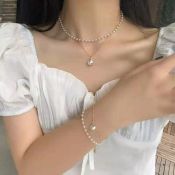 Korean Double Layer Pearl Chain Necklace - 