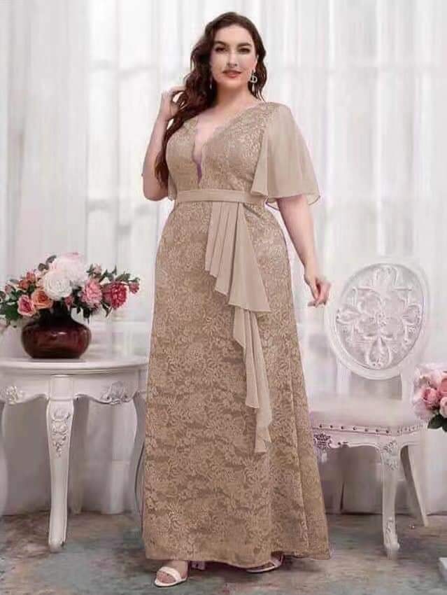 Womens Casual Formal Plus Size Dress V Neck Maxi Elegant Party Korean  Fashion Short Sleeve Long A Line Dresses For Women