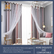 Mhx 1PCS curtain sale for window hollow star blackout curtains, girlish princess style curtains, Nordic style hollow out curtains, double-layer hollow curtains for living room, floating curtains