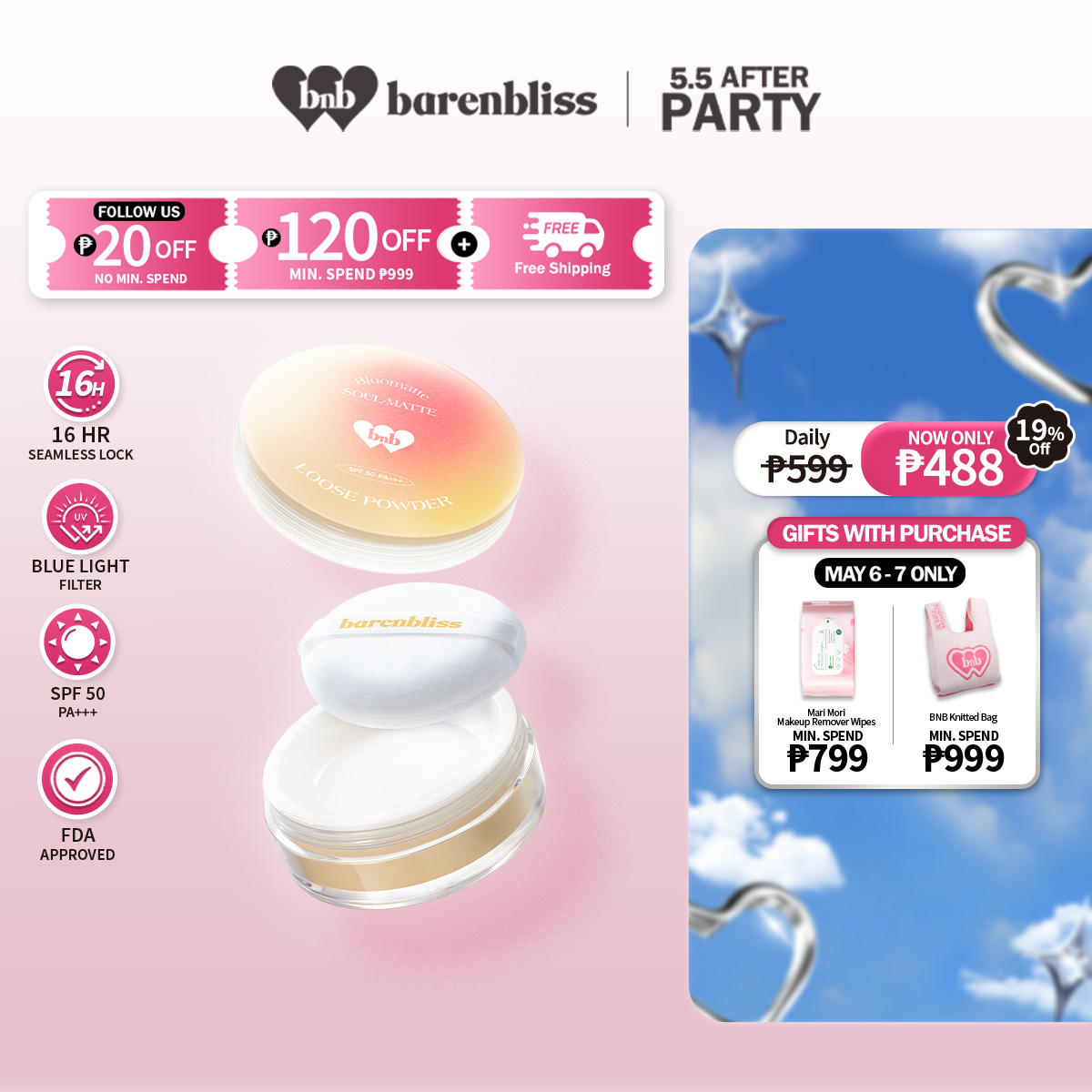 Discount on Barenbliss  shoes - SKU: barenbliss BNB Soul Matte Loose Powder - Pores & Sebum Control, Waterproof, Sweatproof, 24H Cover Up