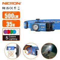 Nicron ไฟหน้าอเนกประสงค์ D10 500ลูเมน3แอลอีดีแหล่งเย็นสีขาว/UV/RGBไฟฉายสามสีกระชับกระเป๋าพร้อมแถบไฟหน้าUSB-C ไฟหน้าชาร์จได้ IP54แสงกลางแจ้งสำหรับการตั้งแคมป์การอ่านการตกปลา