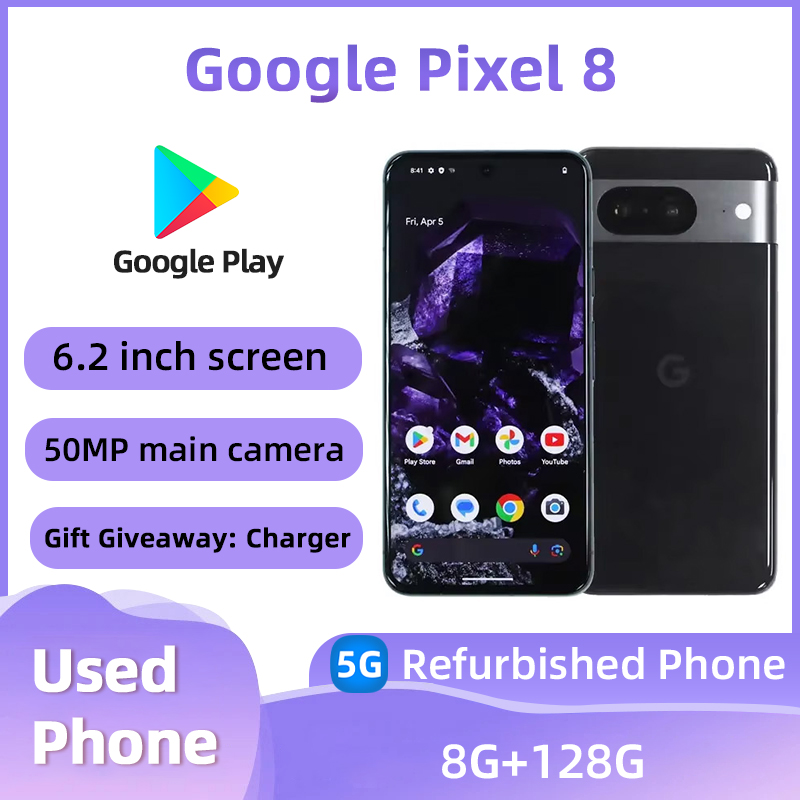 Refurbished Phone Pixel 8 5G Smartphone Unlocked 128GB Screen 6.2inche 4575mAh 2400x1080px 50MP All Colours Good Condition
