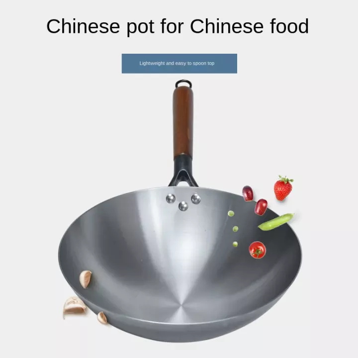 KIODS Wok 36/38/40Cm Extra Large Cooked Iron Pot Hotel Chef Wok Old-Fashioned Uncoated Non-Stick Iron Pan 