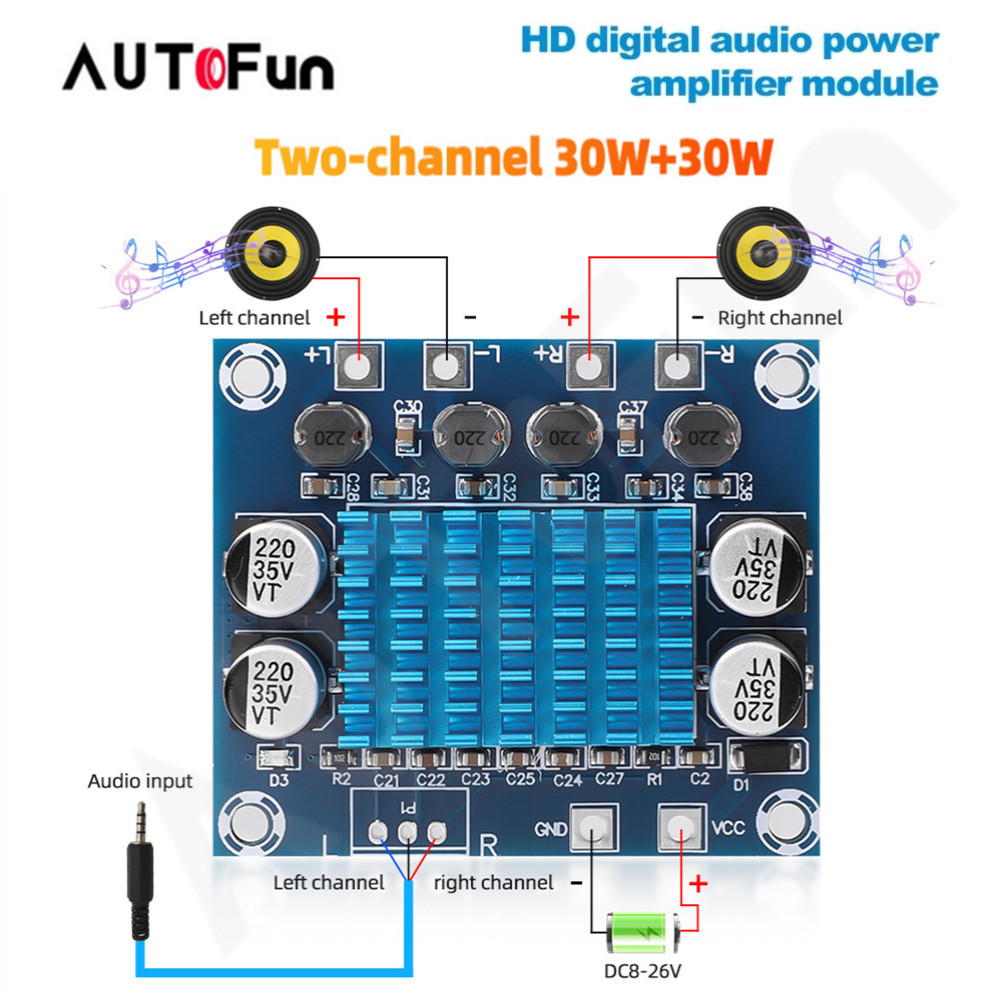 AUTOFun Digital Stereo Power Amplifier Board - 30W x 2