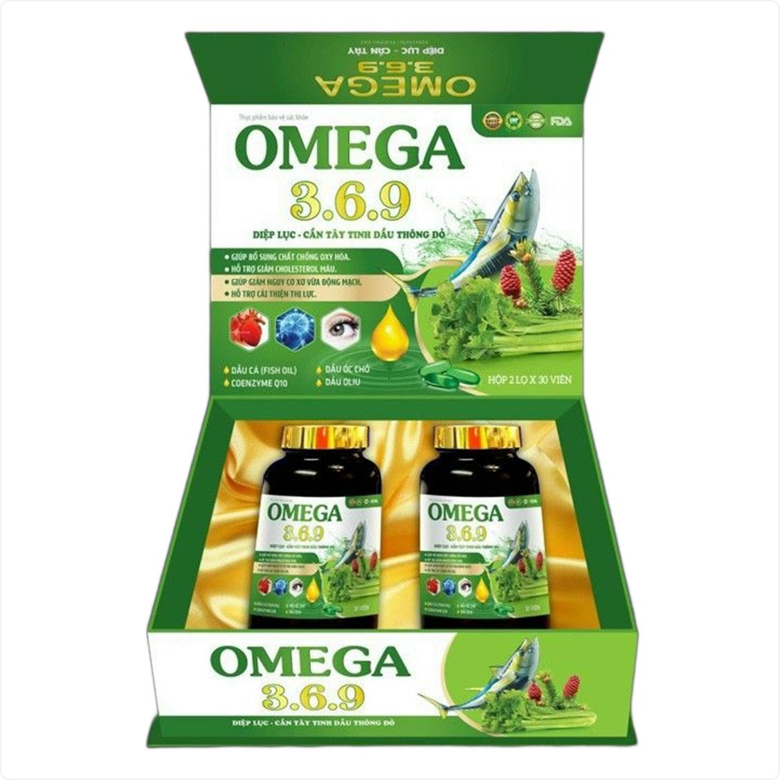 Viên uống dầu cá Omega 3.6.9 Diệp lục cần tây tinh dầu thông đỏ Giúp bảo