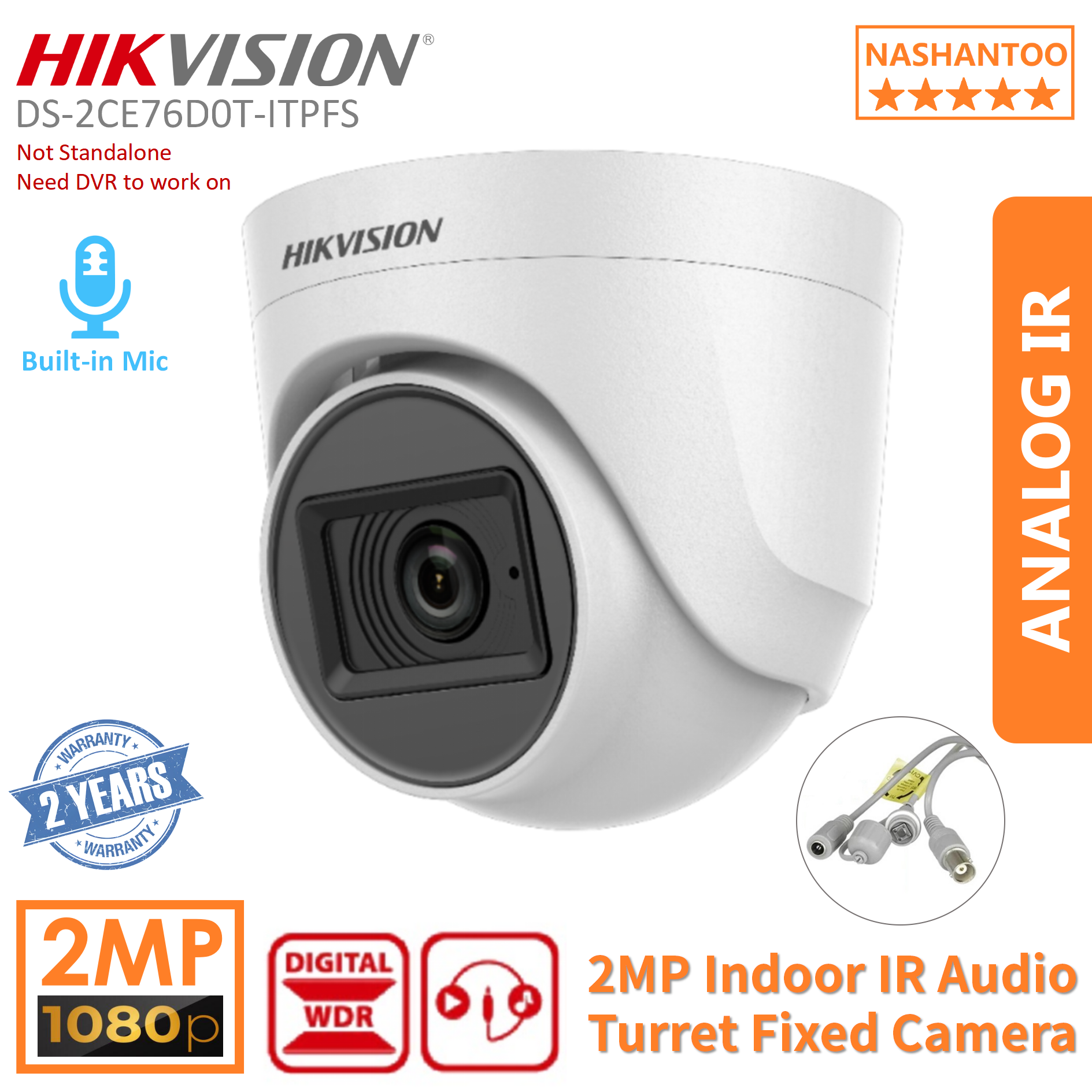 HIKVISION CCTV Security Cameras DS-2CE76D0T-ITPFS 2MP 4in1 Indoor