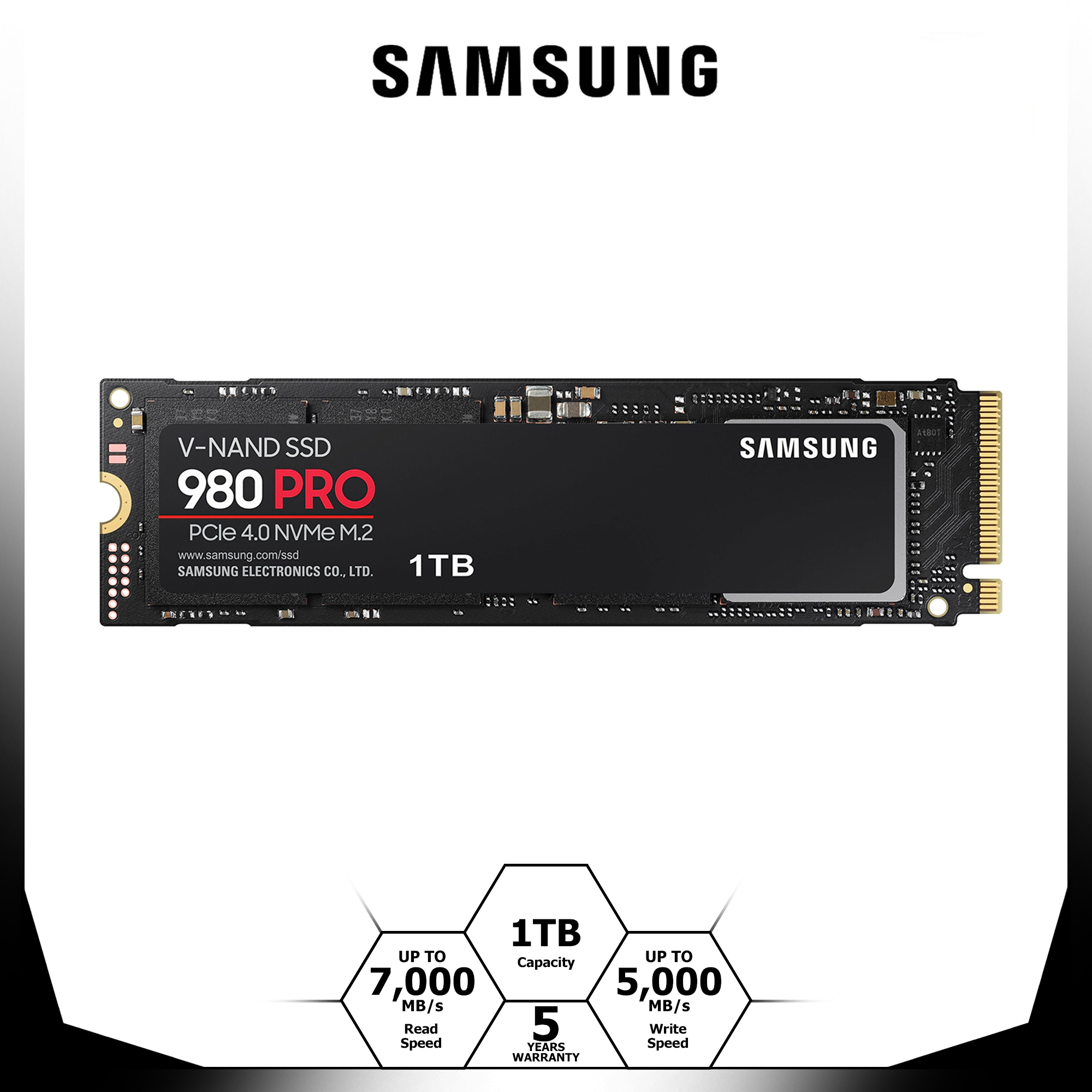 Samsung 980 PRO M.2 NVMe SSD (MZ-V8P2T0BW), 2 TB, PCIe 4.0, 7,000