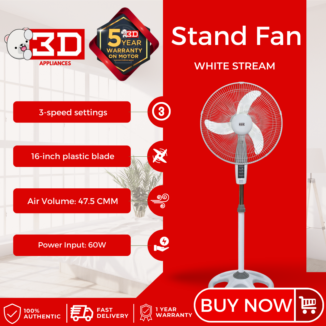 3D White Stream Stand Fan