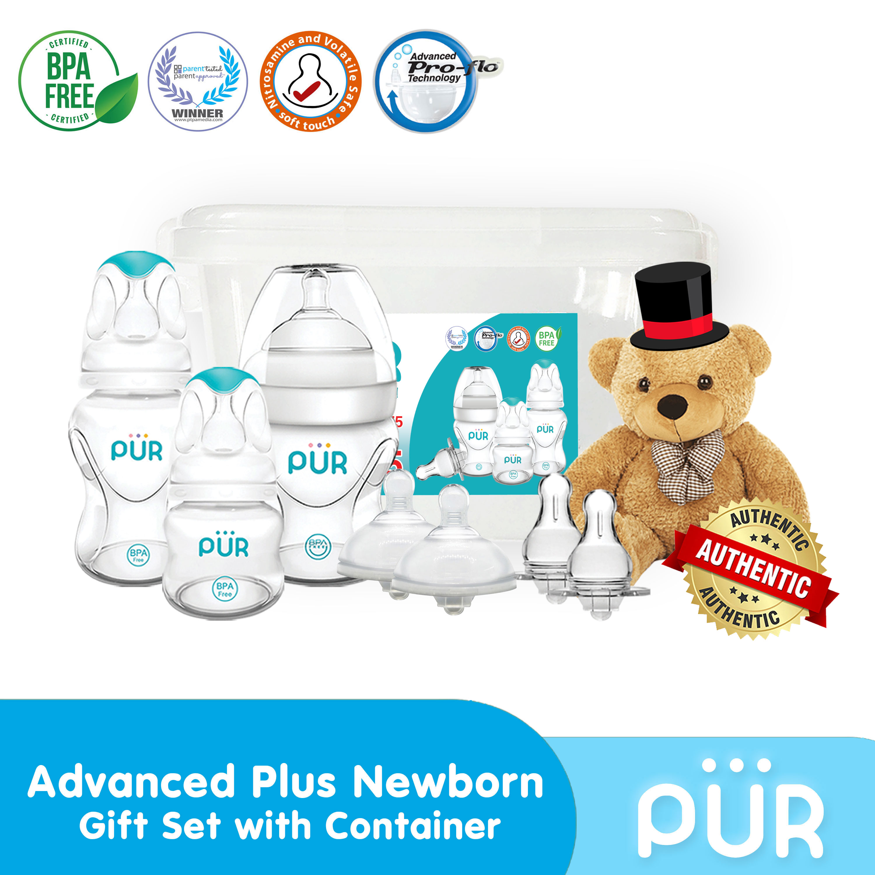 Pur Newborn Gift Set with Container - Stuffed Toys may vary