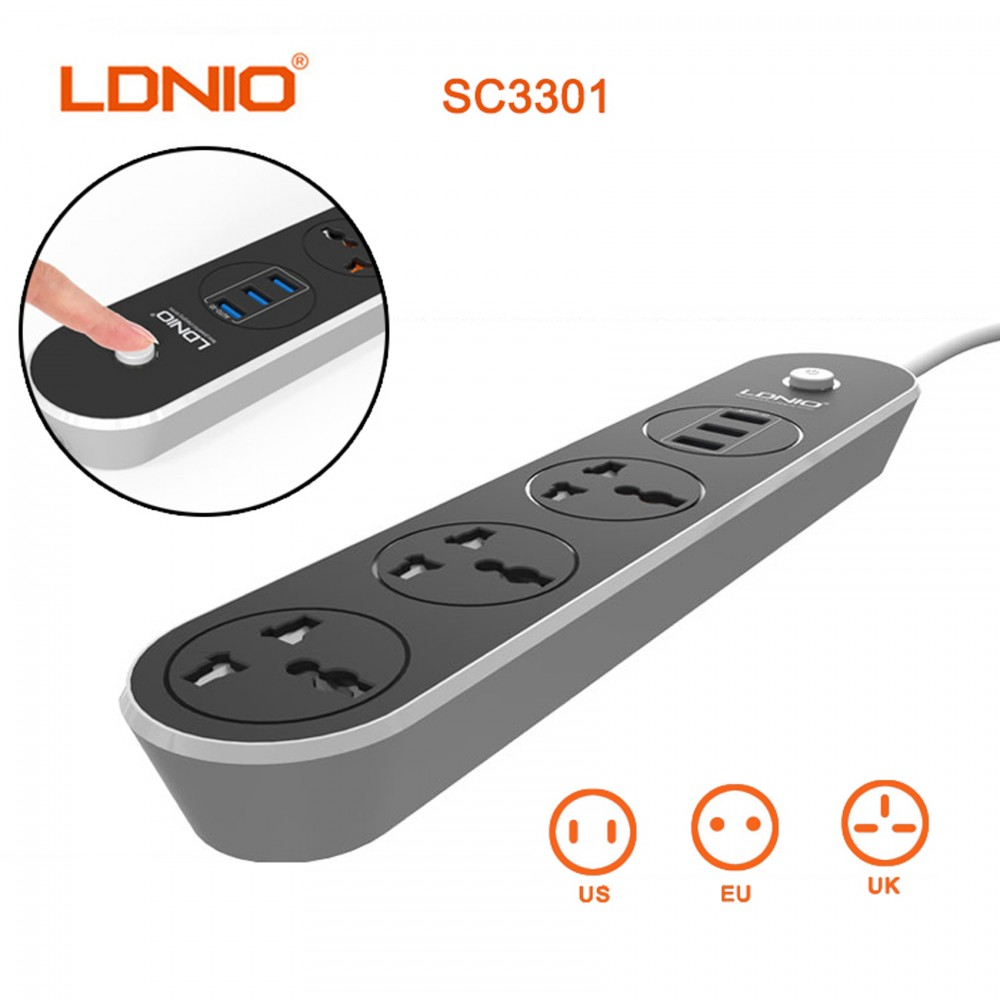 Lazada Philippines - LDNIO 3 Universal Outlet 3 USB 3.1A Power Outlet – White