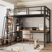 Space-Saving Iron Loft Bed with Double Upper Floor