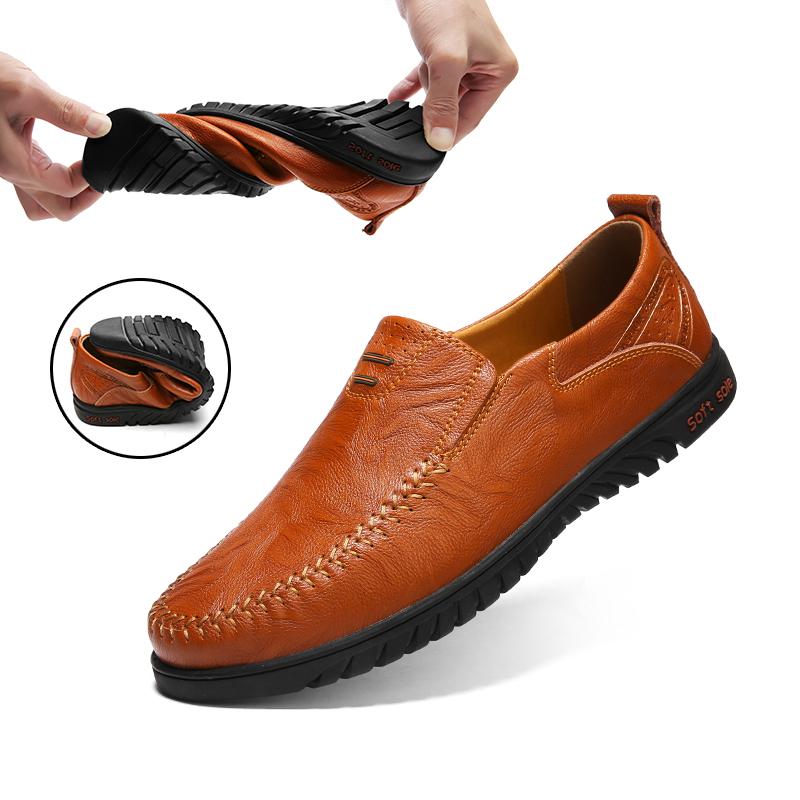 Mens Driving Shoes Flats Loafers Casual Cowhide Moccasins Slip On Shoes Big Size