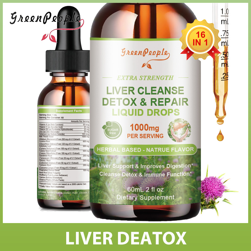  GreenPeople Thuốc giải độc và phục hồi gan 1000mg với kế sữa silymarin atisô và bồ công anh giúp giải độc và hỗ trợ gan - 60ml Hương vị tự nhiên 