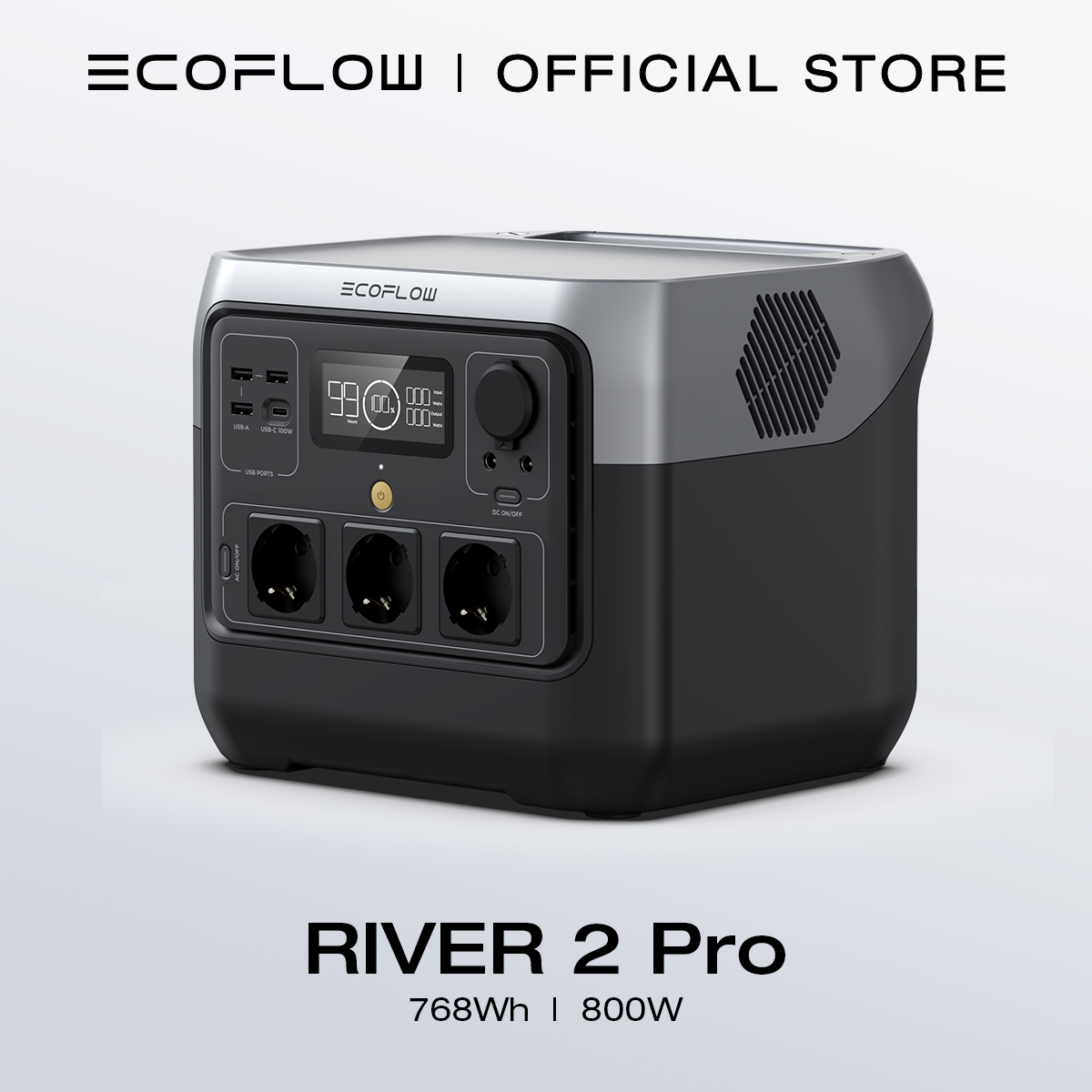 ECOFLOW 220V Portable Power Station RIVER 2 Pro 768Wh Solar Generator with LiFeP04 Quick Charge in 70 Minutes 3 x 800 W AC Sockets for Emergency Backup Camping Motors Home