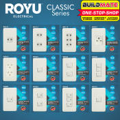 Royu White Classic Series Button Wall Switch Universal Outlet