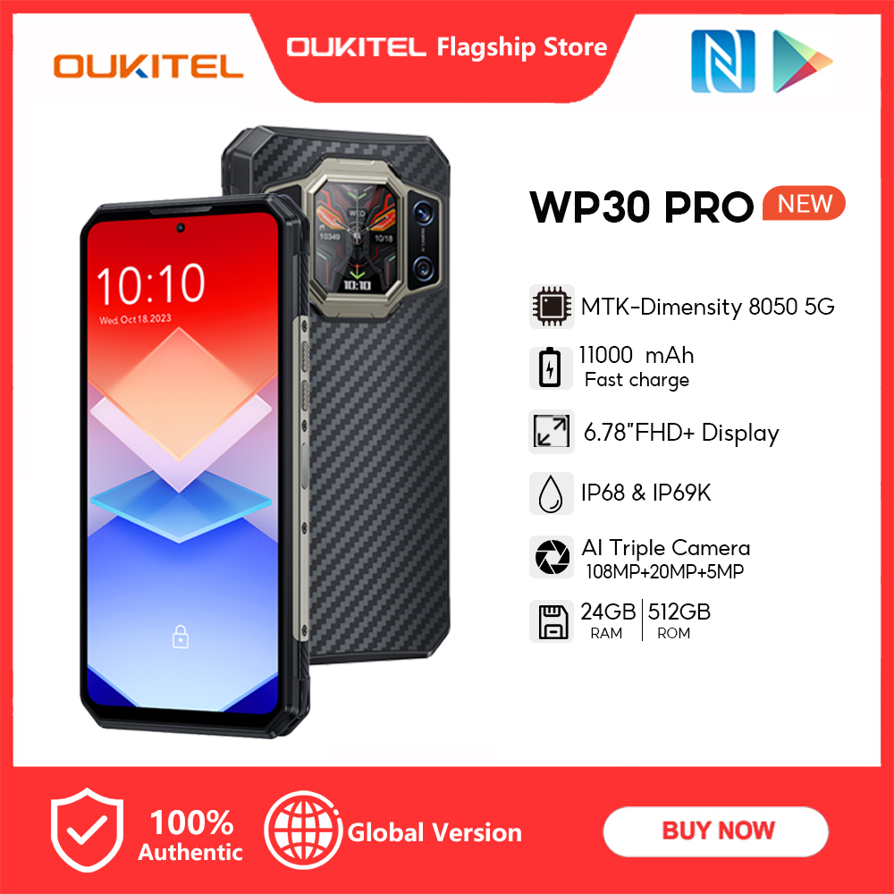 5G OUKITEL WP30 PRO Rugged Mobile Android Phone Waterproof 120W Dual Screen  512G