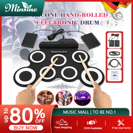Minsine Portable Electronic Drum Set with Drumstick and Pedal