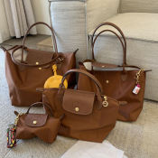 Longchamp Cognac Nylon Tote Bags in Various Sizes and Handles