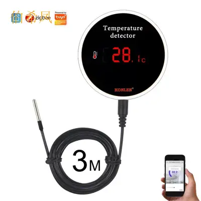 Motorpart King Tuya Smart Home Zigbee Wifi Temperature Sensor 3M Wire Digital