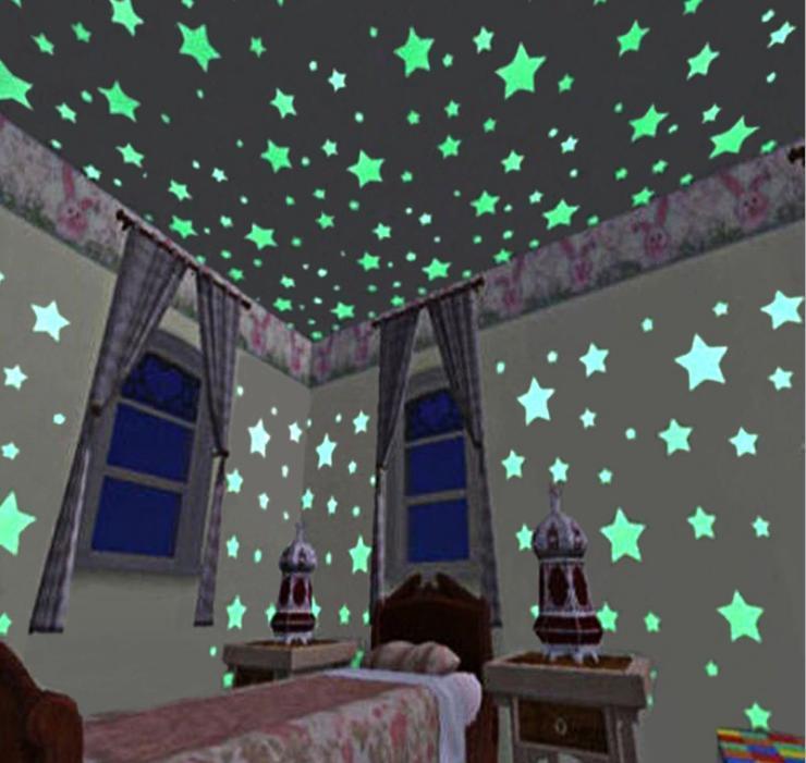 Cod 100 Pcs Set Bedroom Glow In The Dark Stars Wall Stickers Art