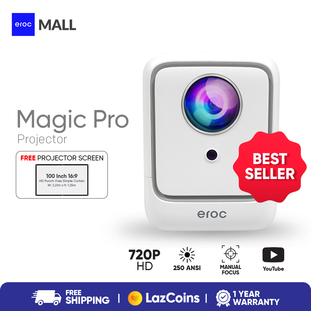 Eroc MAGIC PRO Mini Projector Full HD Decoding 2800 Lumens Android IOS Cast Netflix Compatible