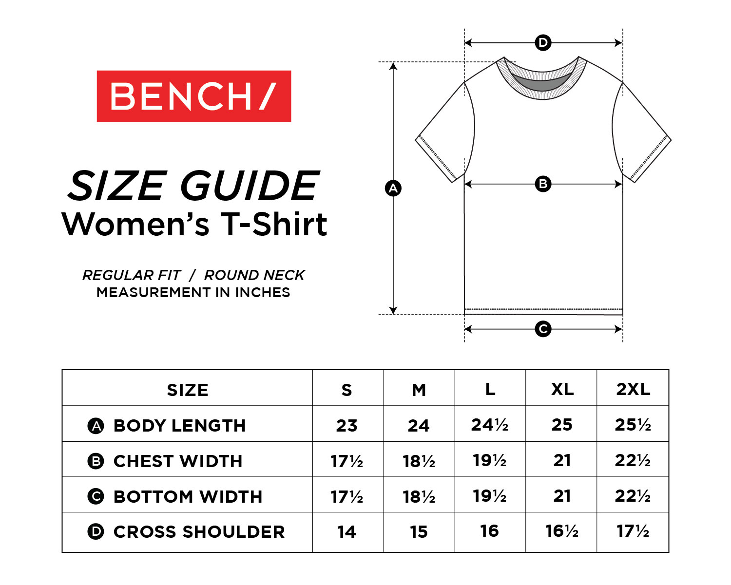 BENCH- YOW0556 Womens Round Neck Tee Single Jersey Casual Shirt - Main Image