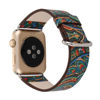 Leegoal Vintage Folk National Style Colorful Painting Watch BandStrap For Apple Watch Leather Bracelet With Connector 38mm June 2018 - 2 leegoal Vintage Folk National Style Colorful Painting Watch BandStrap For Apple Watch Leather Bracelet With Connector 38mm - 2
