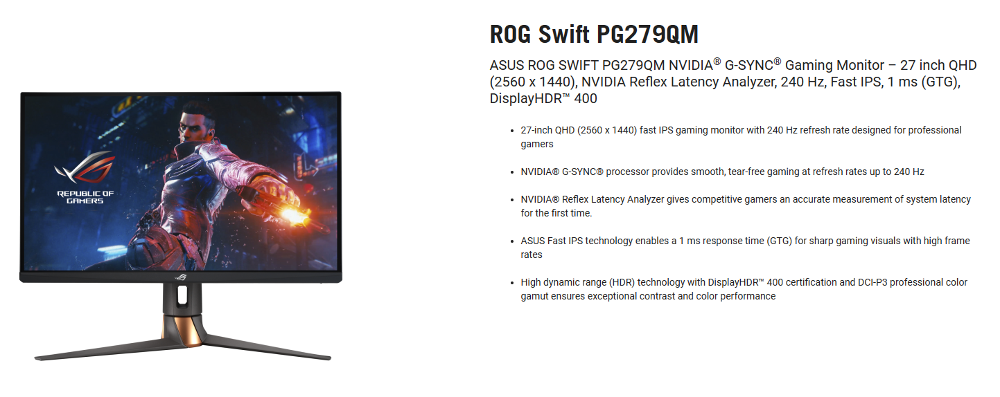 ASUS ROG Swift PG279QM - LED monitor - QHD - 27 - HDR - PG279QM - Computer  Monitors 