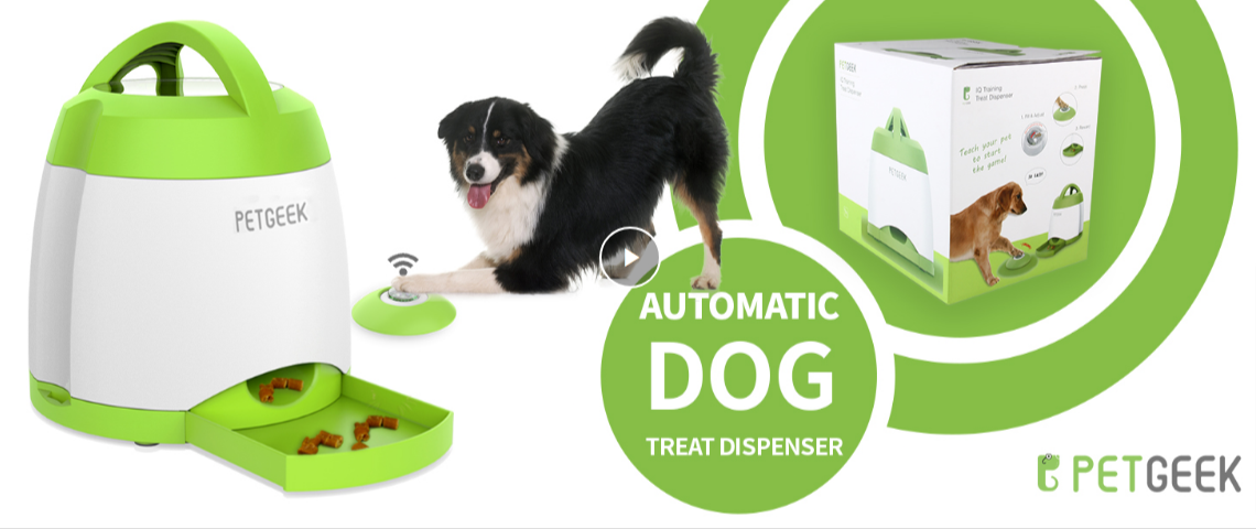 PETGEEK Automatic Dog Treat Dispenser, Dog Puzzle Memory Training Activity  Toy- IQ Training Dog Button Feeder, Remote Dog Button Treat Dispenser for