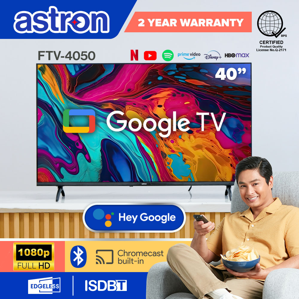 Astron FTV 4050 40" Google TV - Full HD | Hey Google | Built-in Chromecast | Voice Controlled | WI-FI + LAN | Netflix and YouTube Presyo 12,999 Piso*Libreng Shipping