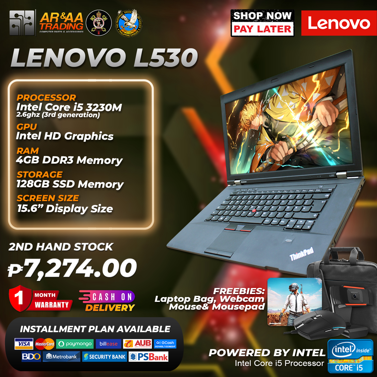 Laptop LENOVO THINKPAD L530-Intel Core i5 3230M 2.6ghz-4gb 128gb