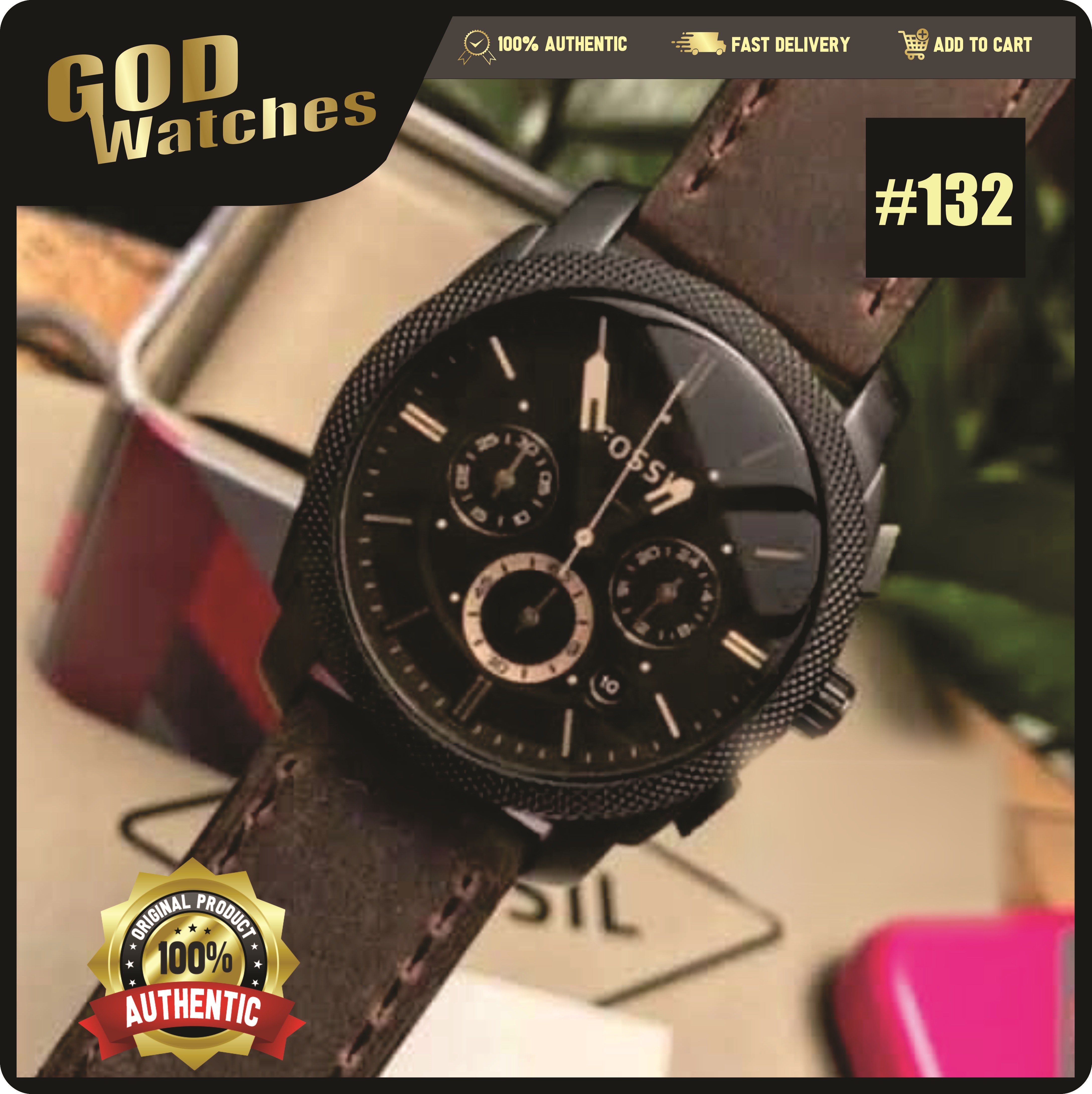 Men's Machine Chronograph Leather Dark Brown Dial Watch | Fossil FS5251SET  | World of Watches