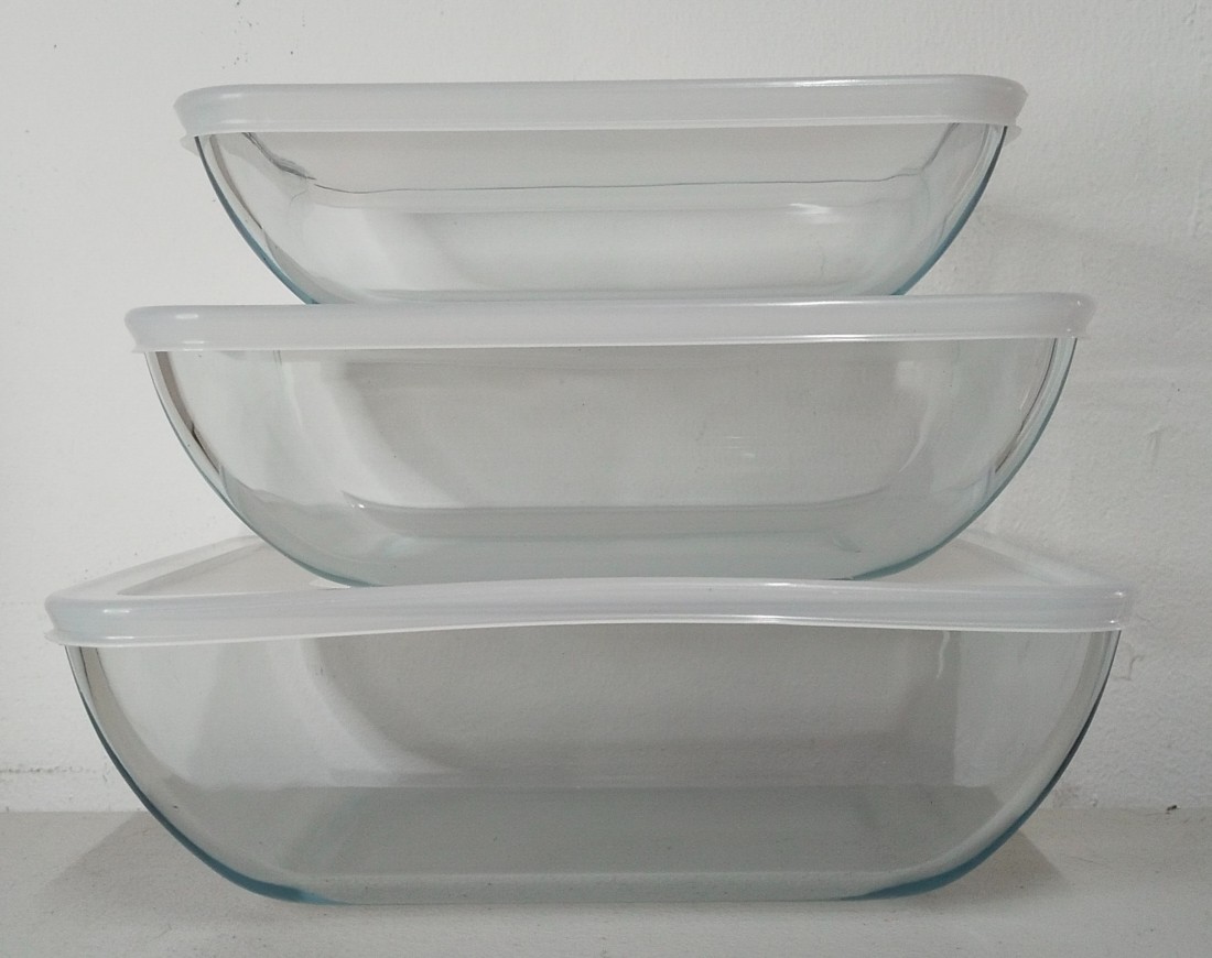 O'Cuisine Set of 3 Rectangular Glass Food Storage and Baking Containers  with Lids