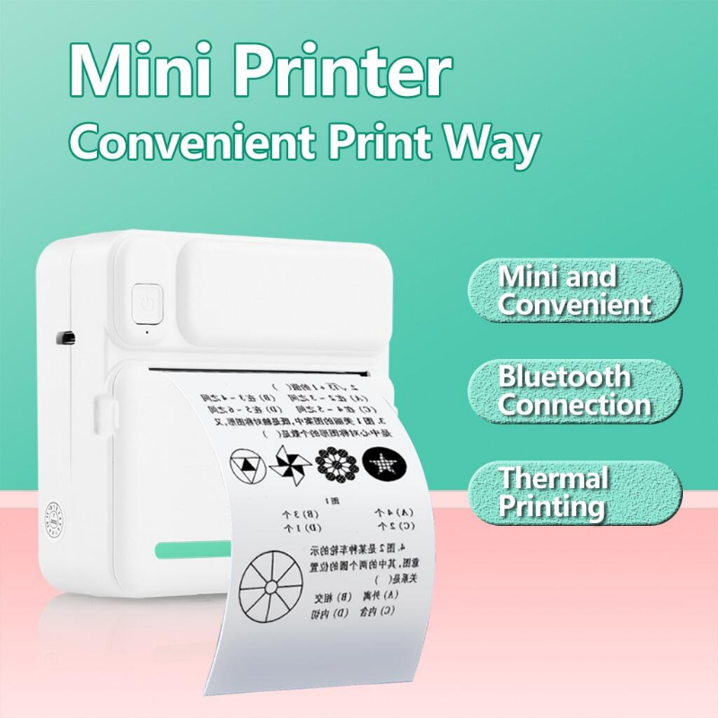 HD Mini Portable Thermal Printer Portable Bluetooth Wireless Cute Cat 57mm  Photo Label Pocket DIY Use Printing For iOS/Android