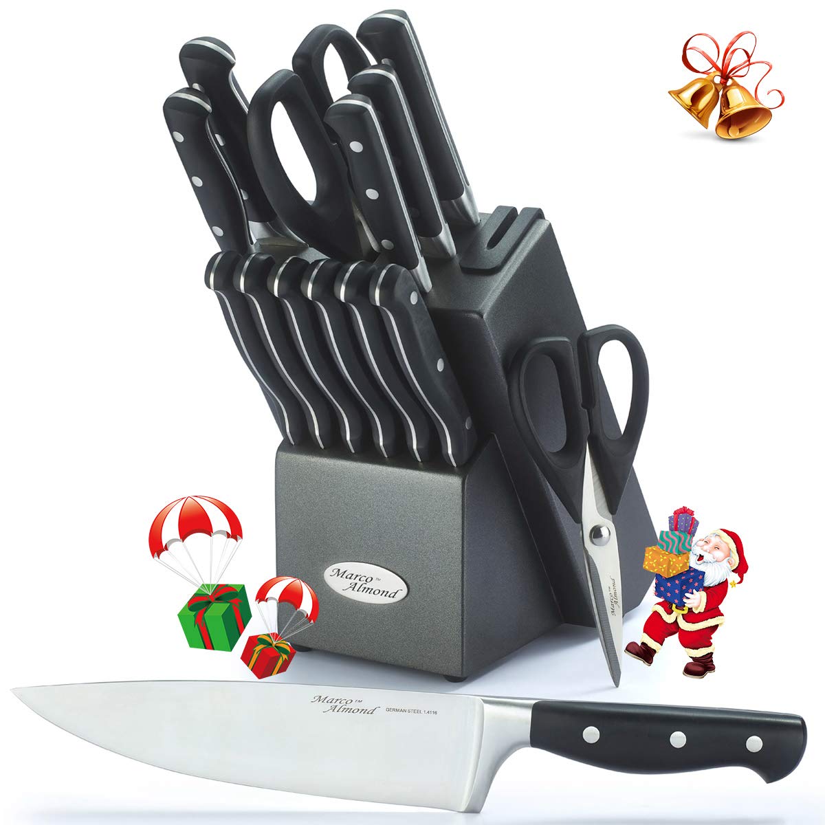  McCook MC39 14 Pieces Full Tang Triple Rivet Kitchen Knife  Block Set with Built-in Sharpener and Kitchen Scissor, Black: Home & Kitchen