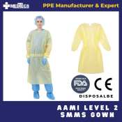 Disposable Isolation Gown - Aami Level 2 Smms 25gsm - Seal Tape & Elast Cuffs, Fluid Resistant Durable Comfortable Ppe - CoverU Series, Unisex Adult | Yellow Color- Medtecs