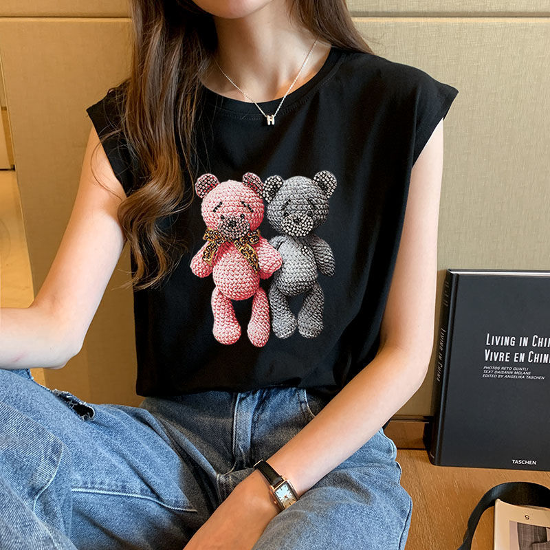 bear print sleeveless t-shirt cartoon bear short-sleeved T-shirt