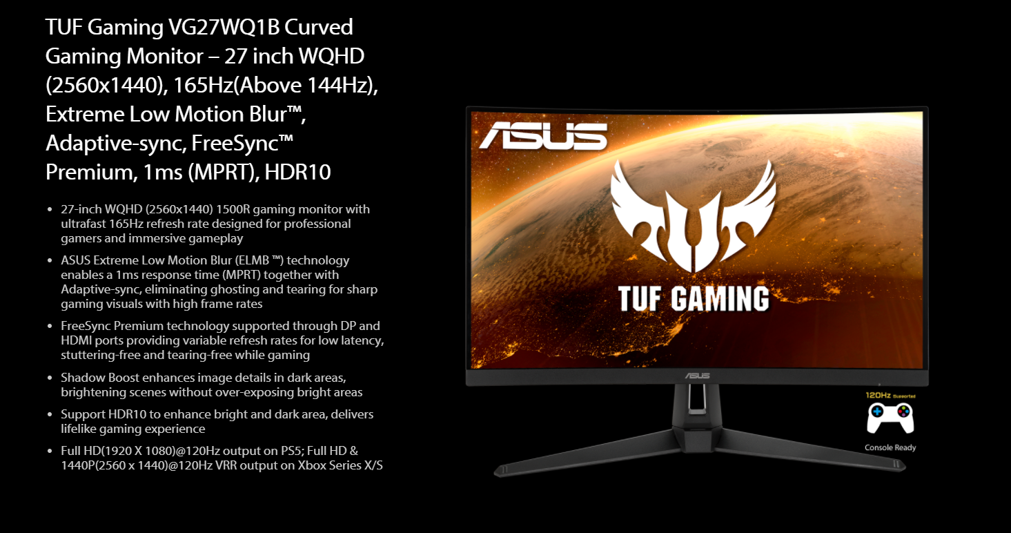 Monitor Gaming LED VA Asus TUF 31.5", WQHD (2560x1440), 170Hz O.C. (above 144Hz), 1m, Extreme