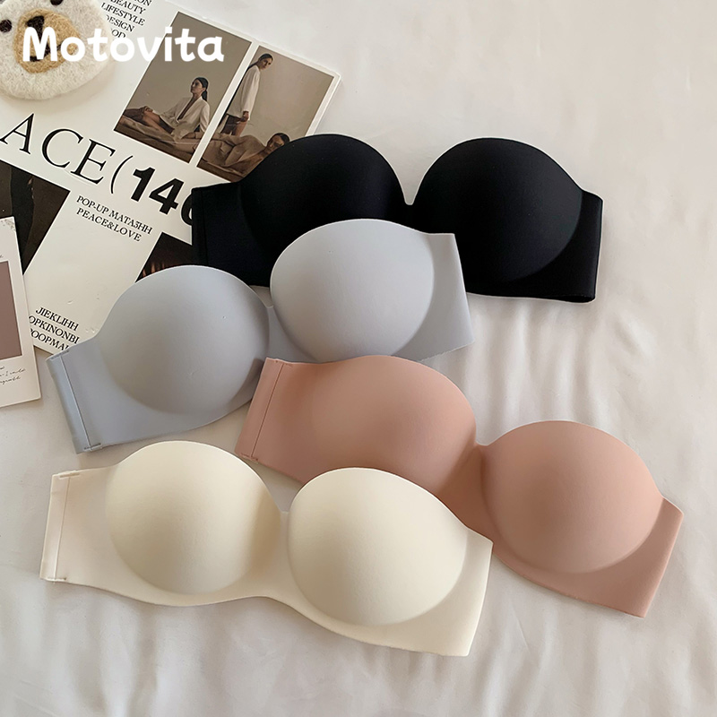 Motovita Seamless Push Up Bras Invisible Sexy Strapless Bralette Two Straps 2way Strap 1/2 Cup Non-Slip Lingerie