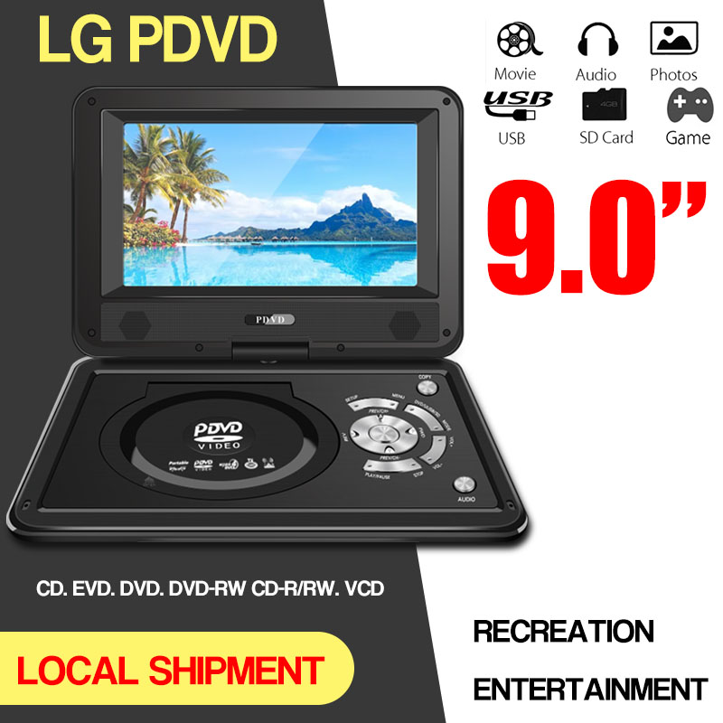 Ready Stock】LG 9 Inch Portable Mobile DVD With Mini TV HD Player Built-in  Rechargeable Battery Support SD Card