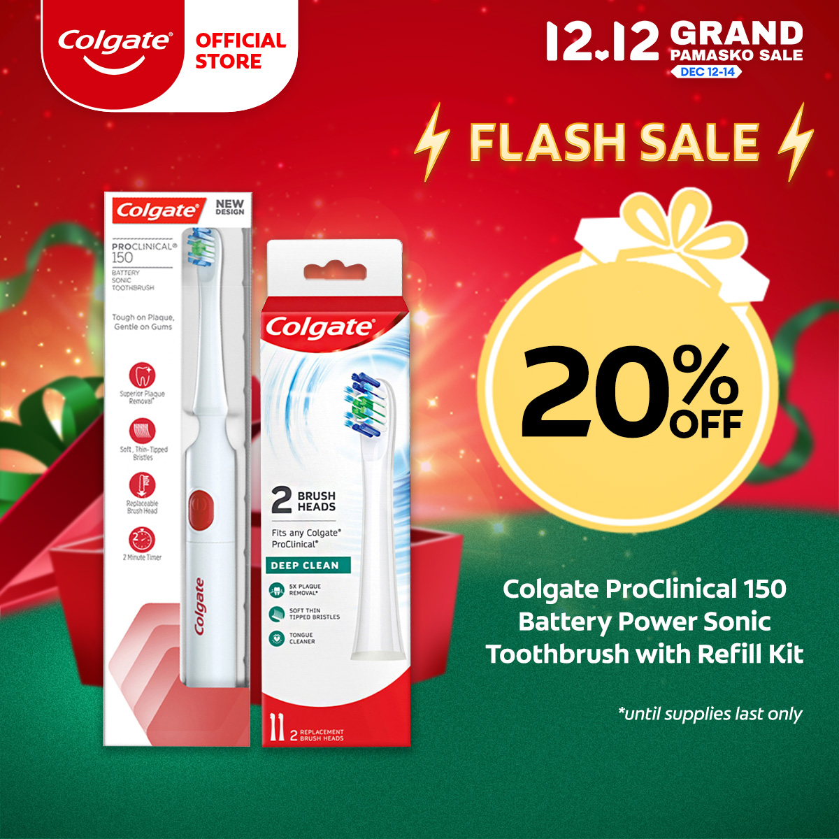 Lazada Philippines - Colgate ProClinical 150 Battery Power Sonic Toothbrush with Soft Bristles with Refill Kit